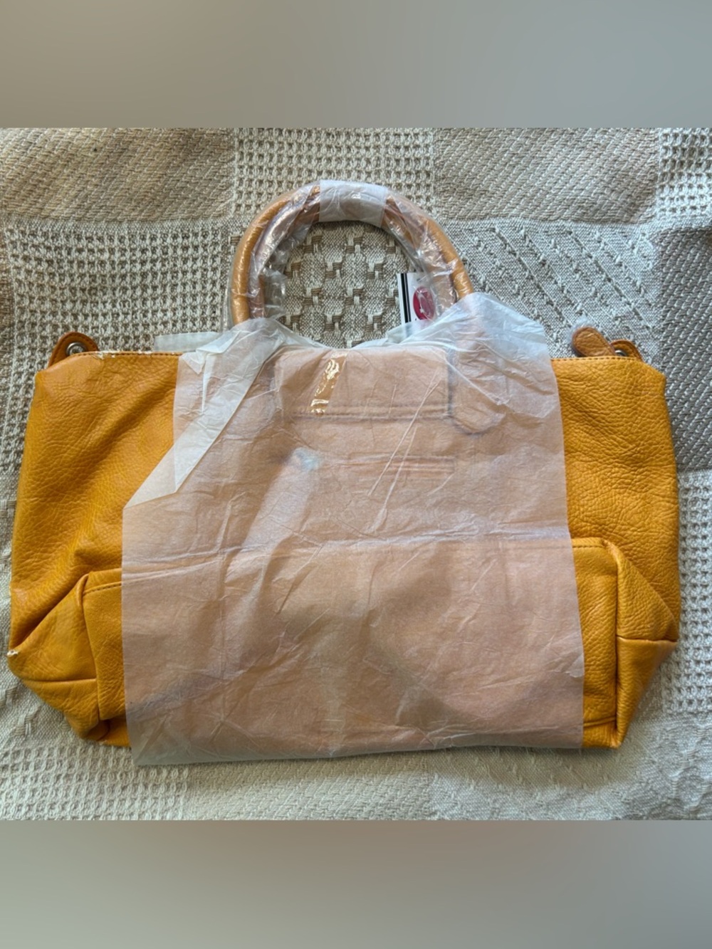 Yellow Leather-Look Structured Tote Handbag - FLAW